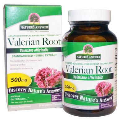 Корень валерианы, Valerian Root, Nature's Answer, экстракт, 500 мг, 90 вегетарианских капсул - фото