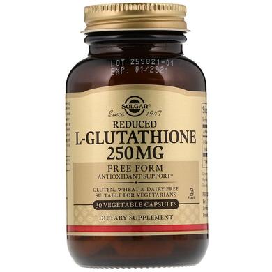 Глутатіон, L-Glutathione, Solgar, знижений, 250 мг, 30 капсул - фото