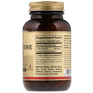 Глутатион, L-Glutathione, Solgar, пониженный, 250 мг, 30 капсул - фото