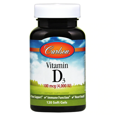 Вітамін Д, Vitamin D, Carlson Labs, 4000 МО, 120 гелевих капсул - фото