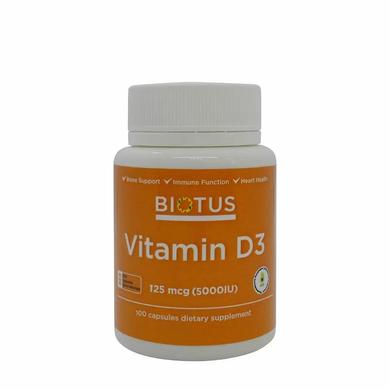 Витамин Д3, Vitamin D3, Biotus, 5000 МЕ, 100 капсул - фото