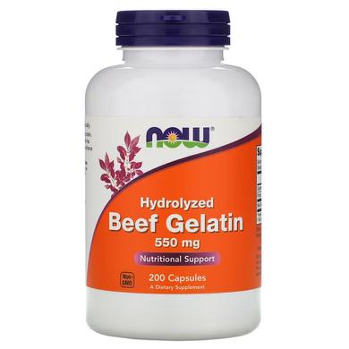 Гідролізат желатину, Beef Gelatin, Now Foods, 550 мг, 200 капсул - фото