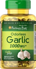 Чеснок, Odorless Garlic, Puritan's Pride, без запаха, 1000 мг, 250 капсул - фото