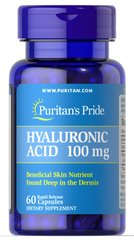 Гиалуроновая кислота, Hyaluronic Acid, Puritan's Pride, 100 мг, 60 капсул - фото