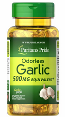 Чеснок, Odorless Garlic, Puritan's Pride, без запаха, 500 мг, 250 гелевых капсул ​ - фото