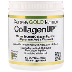 Коллаген пептиды UP 5000, Collagen Peptides, California Gold Nutrition, морской с гиалуроновой кислотой и витамином С, без запаха, 5000 мг, 206 г - фото