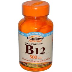 Витамин В12, Sundown Naturals, 500 мкг, 200 таблеток - фото