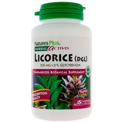 Корень солодки, Licorice (DGL) Nature's Plus, Herbal Actives, 500 мг, 60 капсул - фото