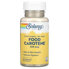 Бета-каротин, Food Carotene, Solaray, харчової, 10,000 МО, 30 капсул - фото