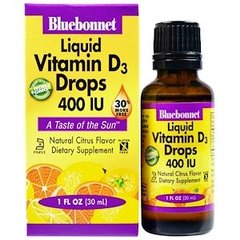 Витамин Д3, Vitamin D3, Bluebonnet Nutrition, капли, цитрус, 400 МЕ, 30 мл - фото