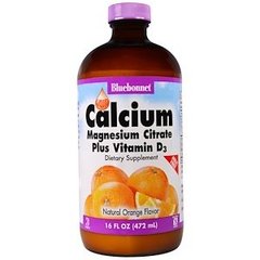 Кальций, магний цитрат + Д3, Calcium Magnesium Citrate D3, Bluebonnet Nutrition, жидкий, апельсин, 472 мл - фото