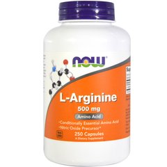 Аргінін, L-Arginine, Now Foods, 500 мг, 250 капсул - фото