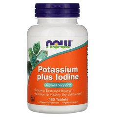 Йодид калия, Potassium Plus Iodine, Now Foods, 225 мкг, 180 таблеток - фото