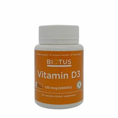 Витамин Д3, Vitamin D3, Biotus, 5000 МЕ, 60 капсул - фото