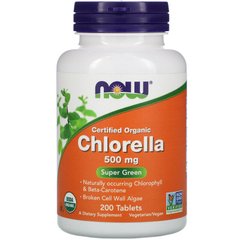 Хлорела (Chlorella), Now Foods, органік, 500 мг, 200 таблеток - фото