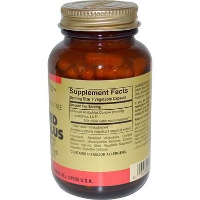 Пробіотики, Advanced Acidophilus, Solgar, 100 капсул - фото