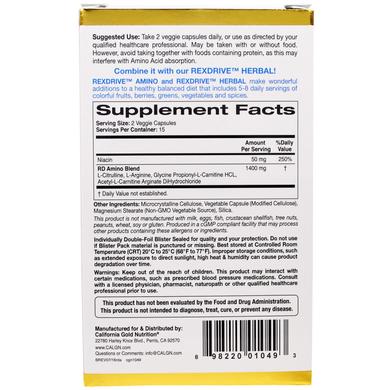 Мужская формула аминокислот, Rexdrive Amino, California Gold Nutrition, 30 капсул - фото