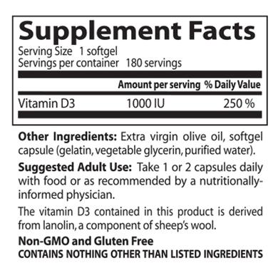 Витамин Д3, Vitamin D3, Doctor's Best, 1000 МЕ, 180 капсул - фото