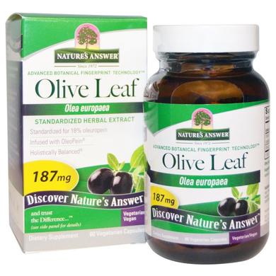 Екстракт листя оливи, Olive Leaf, Nature's Answer, стандартизований, 187 мг, 60 капсул - фото