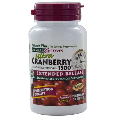 Клюква длительного высвобождения, Ultra Cranberry, Nature's Plus, Herbal Actives, 1500 мг, 30 таблеток - фото