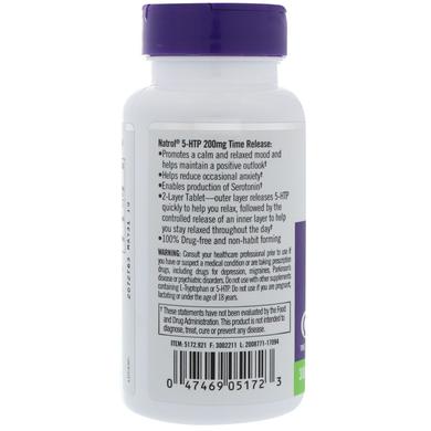 5-HTP 5-гідрокси L-триптофан TR, Natrol, уповільненого вивільнення, 200 мг, 30 таблеток - фото