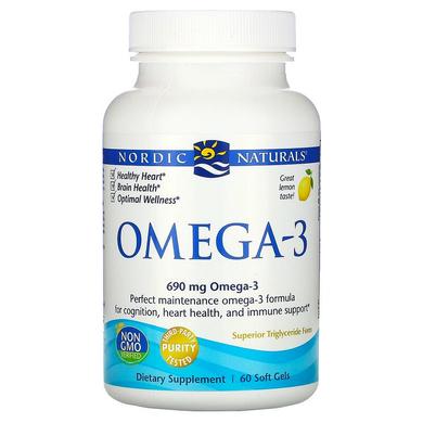 Очищенный рыбий жир (лимон), Omega-3, Nordic Naturals, 690 мг, 60 капсул - фото