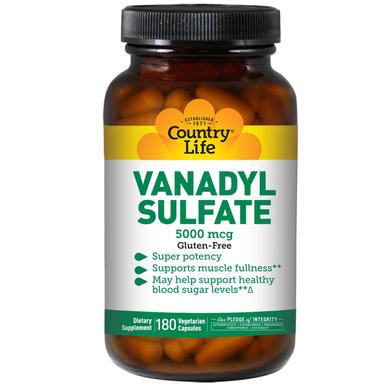 Ванадил, ванадий сульфат, Vanadyl Sulfate, Country Life, 5000 мкг, 180 капсул - фото