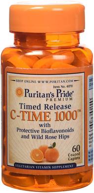 Вітамін С, Vitamin C -1000 with Rose Hips Timed Release, Puritans Pride, 1000 мг, 60 капає - фото