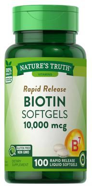 Биотин, Biotin, Nature's Truth, 10000 мкг, 100 жидких мягких капсул - фото