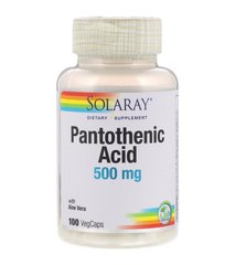 Пантотеновая кислота, Pantothenic Acid, Solaray, 500 мг, 100 вегетарианских капсул - фото