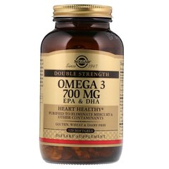 Рыбий жир (Omega-3, EPA DHA), Solgar, двойная сила, 700 мг, 120 капсул - фото