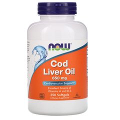 Рыбий жир из печени трески, Cod Liver Oil, Now Foods, 650 мг, 250 капсул - фото