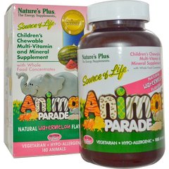 Вітаміни для дітей, Multi-Vitamin and Mineral, Nature's Plus, Animal Parade, смак кавуна, 180 животных - фото