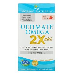 Рыбий жир мини (клубника), Ultimate Omega 2X, Nordic Naturals, 1120 мг, 60 гелей - фото