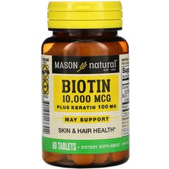 Біотин + кератин, 10,000 мг, 60 таблеток - фото