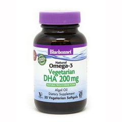 Вегетарианская Омега-3 из водорослей, DHA, Bluebonnet Nutrition, 200 мг, 30 растительных капсул - фото