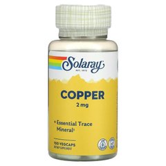 Мідь, Copper, Solaray, 2 мг, 100 капсул - фото