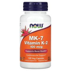 Витамин К-2 МК-7, MK-7 Vitamin K-2, Now Foods, 100 мкг, 120 растительных капсул - фото