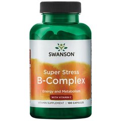 Супер Стресс B-комплекс с витамином С, Super Stress B-Complex with Vitamin C, Swanson, 100 капсул - фото