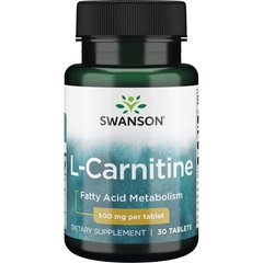 L-Карнітин, L-Carnitine, Swanson, 500 мг, 30 таблеток - фото