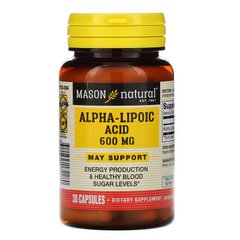 Альфа-ліпоєва кислота 600 мг, Alpha-Lipoic Acid, Mason Natural, 30 капсул - фото
