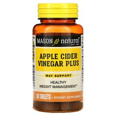 Яблочный уксус+, Apple Cider Vinegar Plus, Mason Natural, 60 таблеток (MAV-15705) - фото