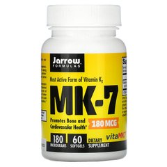 Витамин K2 активная форма MK-7, 180 мкг, Most Active Form of Vitamin K2, Jarrow Formulas, 60 гелевых капсул - фото