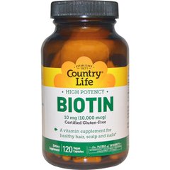 Биотин, Biotin, Country Life, 10 мг, 120 капсул - фото
