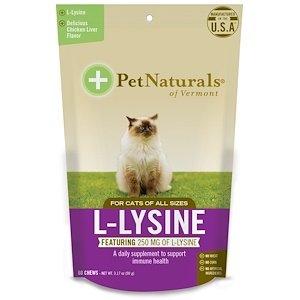 Лизин для кошек, L-Lysine, Pet Naturals of Vermont, аромат куриной печени, 250 мг, 60 шт, 90 г - фото