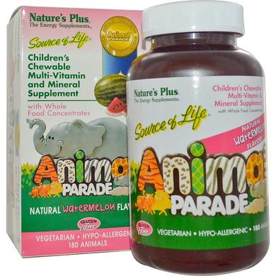 Витамины для детей, Multi-Vitamin and Mineral, Nature's Plus, Animal Parade, вкус арбуза, 180 животных - фото