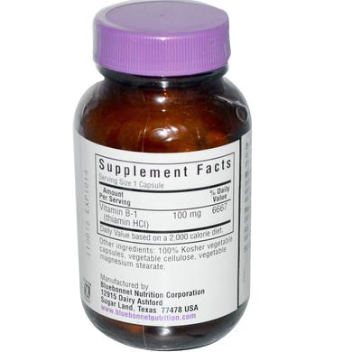 Тіамін (Vitamin B-1), Bluebonnet Nutrition, Вітамін В1, 100 капсул - фото