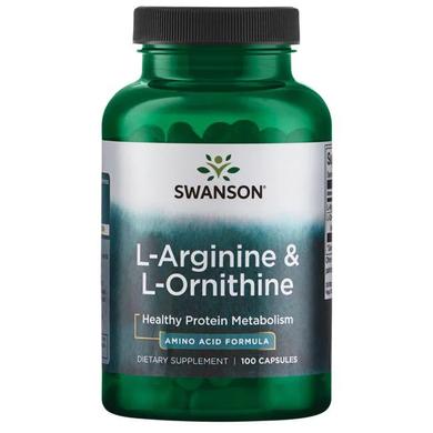 L-аргінін і L-орнитин, L-Arginine,L-Ornithine, Swanson, 100 капсул - фото