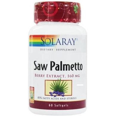 Со пальметто, екстракт ягід, Saw Palmetto, Solaray, 160 мг, 60 гелевих капсул - фото