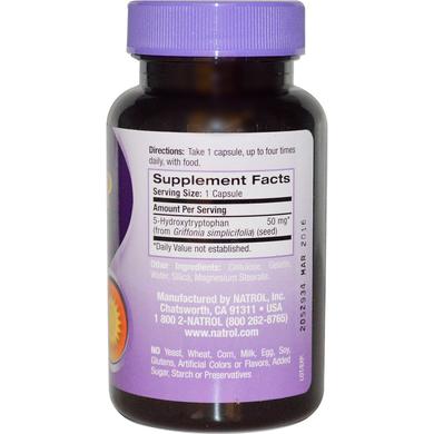 5-гидрокси L-триптофан (5-НТР), Natrol, 50 мг, 60 капсул - фото